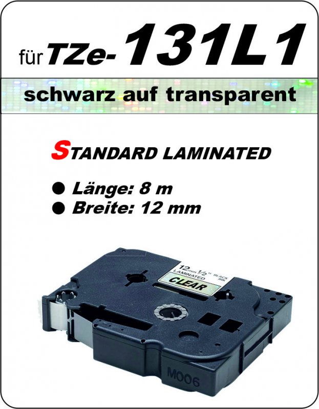 schwarz auf transparent - 100% TZe-131L1 (12 mm) komp.