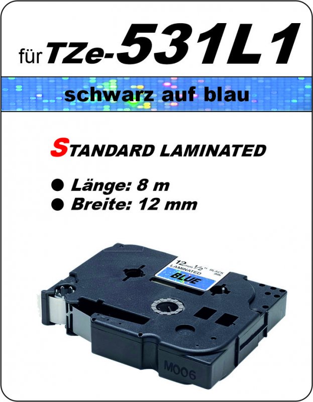 schwarz auf blau - 100% TZe-531L1 (12 mm) komp.