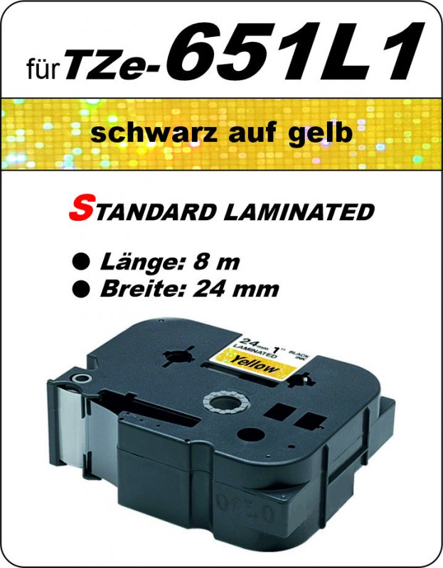 schwarz auf gelb - 100% TZe-651L1 (24 mm) komp.