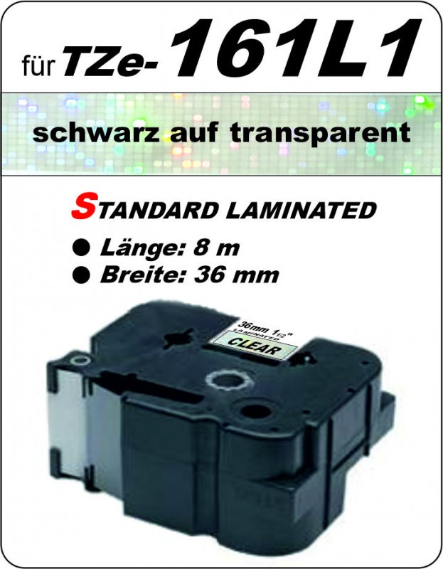 schwarz auf transparent - 100% TZe-161L1 (36 mm) komp.