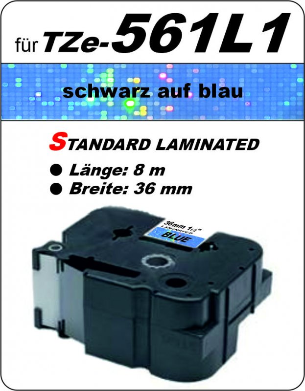 schwarz auf blau - 100% TZe-561L1 (36 mm) komp.