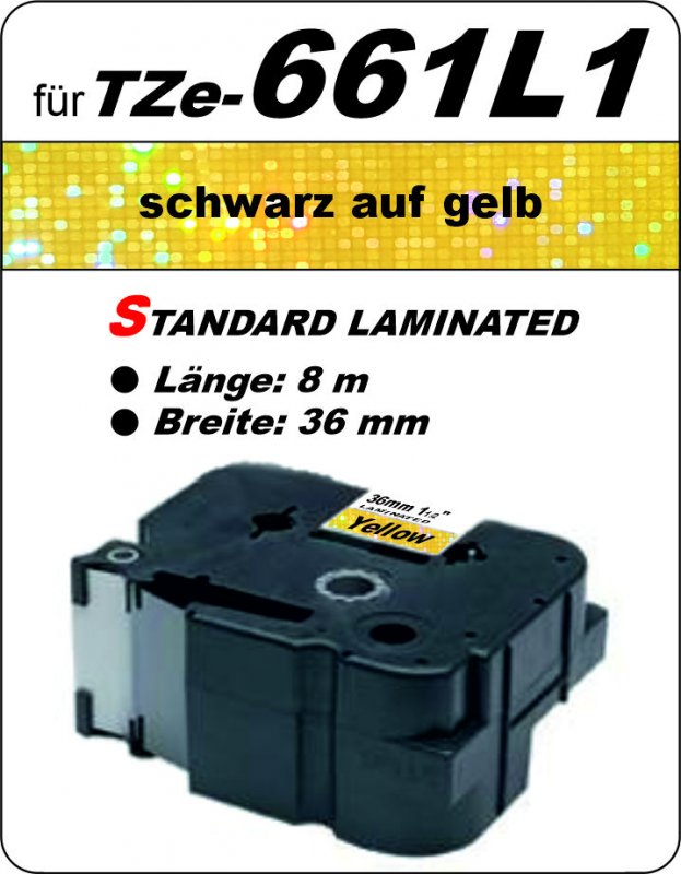 schwarz auf gelb - 100% TZe-661L1 (36 mm) komp.