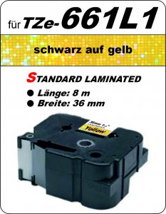 schwarz auf gelb - 100% TZe-661L1 (36 mm) komp.