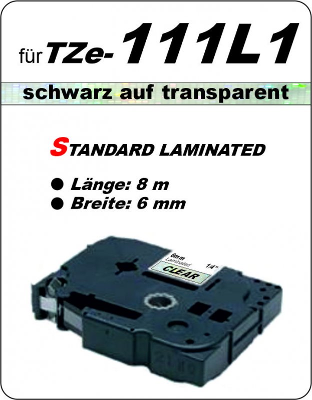 schwarz auf transparent - 100% TZe-111L1 (6 mm) komp.
