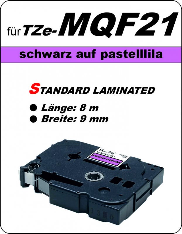 schwarz auf pastelllila - 100% TZe-MQF21 (9 mm) komp.