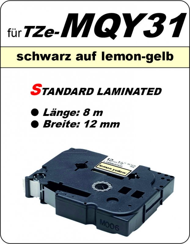 schwarz auf lemon-gelb - 100% TZe-MQY31 (12 mm) komp.