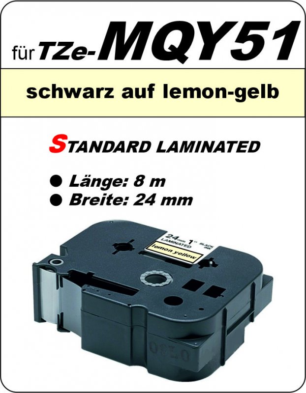 schwarz auf lemon-gelb - 100% TZe-MQY51 (24 mm) komp.